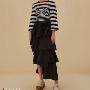 FARM Rio Black Tiered Ruffle Midi Skirt - Women